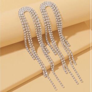 Silver Chandelier Drop Earrings with Rhinestones